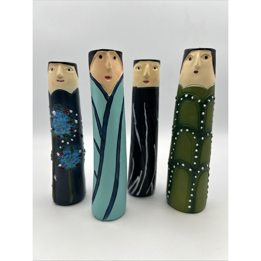 4 Spring Family Resin Bud Vases Boho Whimsical Group Shelf Decor 5-5.5”